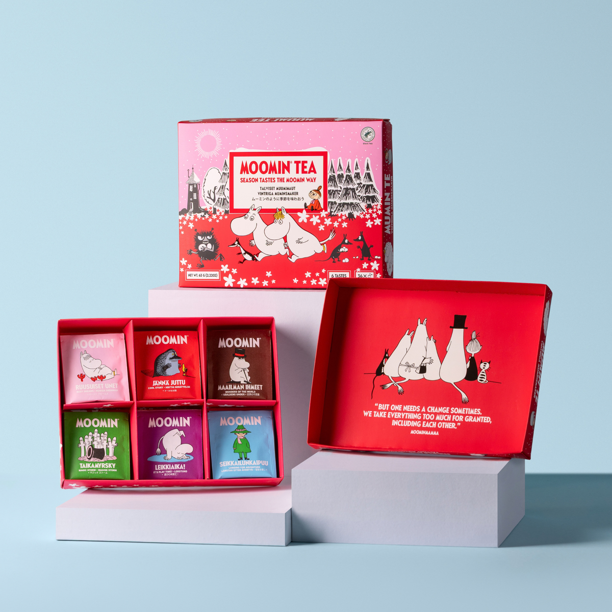Close-up detail of Seasons Tastes the Moomin Way - tesortiment packaging and design