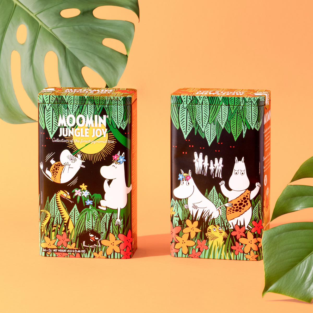 Side angle of Moomin Jungle Joy Box showing brand and label details