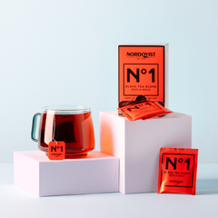 Side angle of Blend No 1 - Black tea 20-pack showing brand and label details