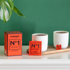 Lifestyle flat lay featuring Blend No 1 - Black tea 20-pack by Nordqvist Tea