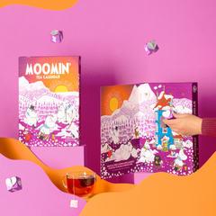 Lifestyle flat lay featuring Moomin Winter Tea Calendar by Nordqvist Tea